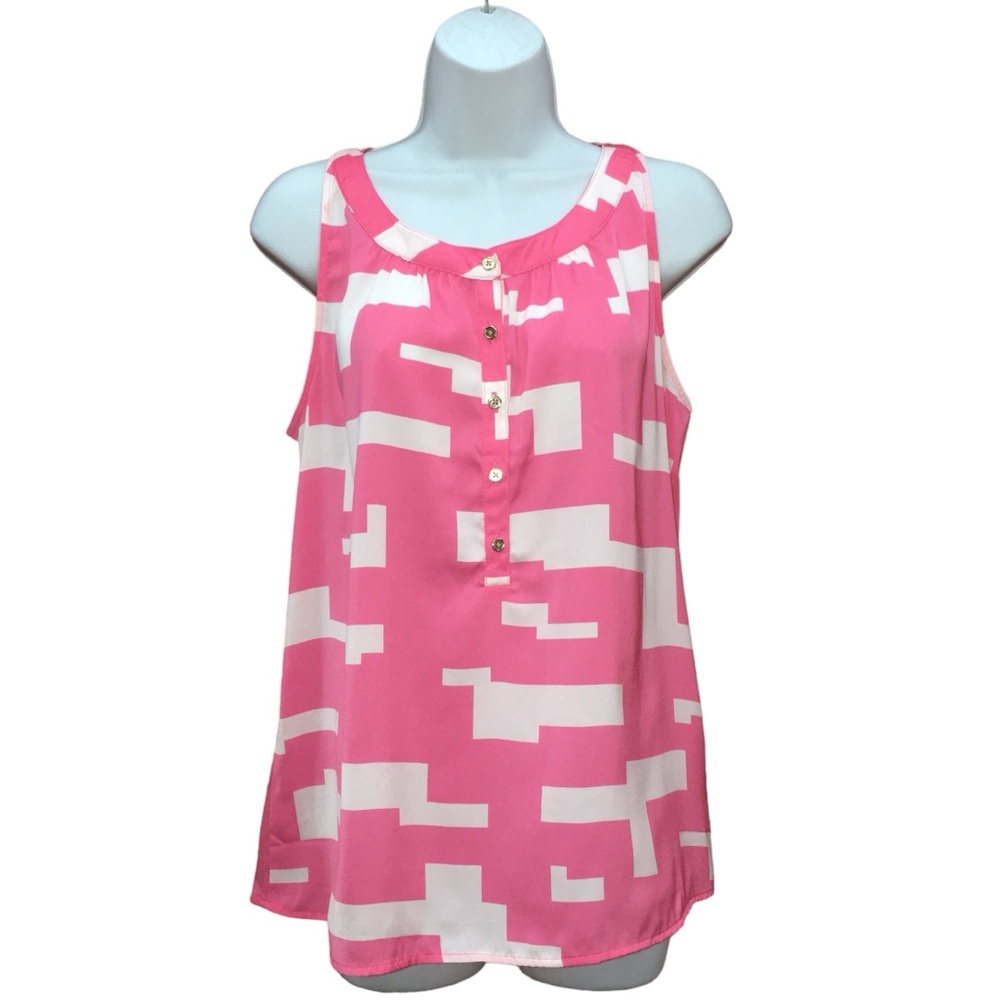 Kenneth Cole Reaction Pink Geometric Sleeveless Top Blouse - Women’s Large